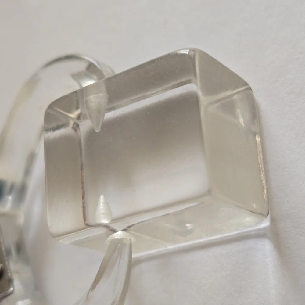 Vintage ice cube brooch Lucite plastic tongs novelty spinner pin blue clear